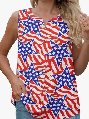 Chic Nation Sleeveless Stars & Stripes Camisole - Red/Blue/White